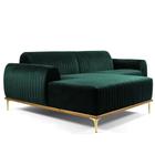 Sofá 3 Lugares com Chaise Base de Madeira Euro 245 cm Veludo Verde - Gran Belo