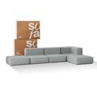 Sofá 3 lugares Modular com 2 Apoios Puff  Sofá na Caixa em Boucle com 5 Módulos 3,44m  1 Braço
