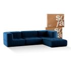 Sofá 3 lugares Modular com Apoio Puff  Sofá na Caixa em Boucle com 4 Módulos 2,58m 2 Braços