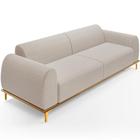 Sofá 3 Lugares Para Sala de Estar Kiev 180cm D02 Base Castanho Pés D'ouro Bouclê Creme B-54 - Lyam Decor