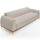 Sofá 3 Lugares Para Sala de Estar Kiev 210cm D02 Base Castanho Pés D'ouro Bouclê Creme B-54 - Lyam Decor