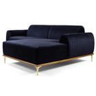 Sofá 320cm 5 Lugares com Chaise Direito Pés Gold Molino B-287 Veludo Marinho - Domi