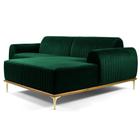 Sofá 320cm 5 Lugares com Chaise Direito Pés Gold Molino B-303 Veludo Verde Musgo - Domi