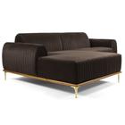 Sofá 350cm 6 Lugares Chaise Molino Veludo Marrom - DOMI