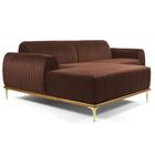 Sofá 350cm 6 Lugares com Chaise Esquerdo Pés Gold Molino B-276 Veludo Terra - Domi