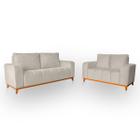 Sofá 3x2 Lugares Memphis Ultra Conforto em Madeira Maciça e Suede Bege - LH Decor