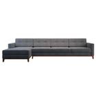 Sofá 4 Lugares Living com Chaise Esquerdo Pés e Base em Madeira Linho Cotton Cinza