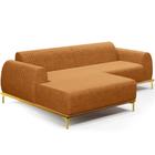 Sofá 5 Lugares com Chaise Esquerdo Para Sala de Estar Molino 350cm D02 Base Castanho Pés D'ouro material sintético Whisky B-90 - Lyam Decor