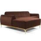 Sofá 5 Lugares com Chaise Esquerdo Para Sala Molino 300cm D02 Veludo Marrom C-276 - Lyam Decor