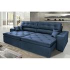 Sofá Austin 2,22m Retrátil, Reclinável com Molas no Assento e Almofadas, Suede Azul Cama inBox