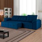 Sofá Azul 4 Lugares Retrátil Reclinável 260 Cm Suede - SóSofá