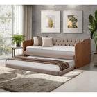 Sofá Cama Com Cama Auxiliar Luxury Em Madeira Revestimento Capitonê Tecido Linho Marrom E Tec
