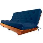 Sofá Cama Futon L Acquablock Azul Royal Madeira Nobre Maciça - R9 Design Futon