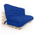 Sofa Cama Futon Oriental King Azul Royal Madeira Maciça Pinus Natural Sem Pintura