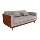 Sofá Cama Pala 203cm Reclinável material sintético Marrom Linho Cinza Claro - Sallar Home