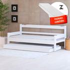 Sofá cama solteiro de madeira maciça com cama auxiliar e colchão Nemargi Branco