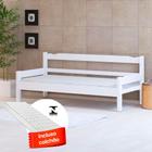 Sofá cama solteiro de madeira maciça com colchão Nemargi Branco
