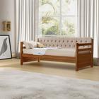 Sofá Cama Solteiro Verona Mona Castanho Estofado Capitonê Veludo Bege Acompanha 1 Colchão