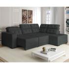 Sofá Canto 285 x 205 cm Chaise D Sttilo Retrátil Mola D26 Suede Cinza 6 Lugares - SóSofa - SÓSOFÁ