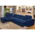 Sofá Canto Chaise D 7 Lugares Retrátil e Reclinável Pillow 360 x 220 cm Sttilo - MegaSul TECIDO SUEDE Cor Azul escuro