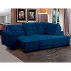 Sofá Chaise Canto 5 Lugares 250 Cm Mola Bonnel Cama Retrátil D26 Luxury Suede Azul - SóSofá