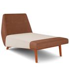 Sofá Chaise Longue Sala de Estar Living Parisi D02 material sintético Camel B-14 Linho Cru D-461 - Lyam Decor