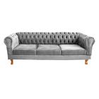 Sofa Chesterfield Duque Veludo Cinza Prata 1.80 Sala Recepcao Barbearia