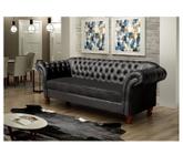 Sofa Chesterfild Conde D'el 3 Lugares CORANO PRETO ALMOFADA FIXA - Novo Encanto