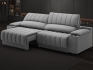 Sofá com Porta Copos Carregador USB Ret Rec Murano 2,00m Velosuede Grafite - NETSOFAS