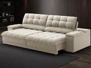 Sofá com Porta Copos e Carregador USB Ret Rec Luke 2,30m Veludocristal Areia - NETSOFAS