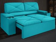 Sofá com Porta Copos Retrátil e Reclinável Pop 1,54m Velosuede Turquesa - NETSOFAS