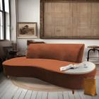 Sofá Curvo Living Premium 3 Lugares Suede Terracota Com Apoio Lateral MDF Marmorizado - Ahazzo Móveis