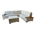 Sofá de Canto 5 Lugares com Puff Malibu Linho Bege