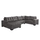 Sofá de Canto 6 Lugares Dijon com Chaise Esquerdo e Entrada USB Suede Cinza