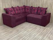 Sofá de Canto Belo 5 Lugares Suede Vinho/Floral 600/426 - Casa Mobilare