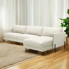 Sofá Decorativo Karine 5 Lugares Sala de estar 300cm com Chaise Pés em Aço Couro Off White G88 - Gran Belo