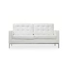 Sofá Fixo Florence Knoll 2 Lugares Inox em Couro Natural Branco