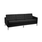 Sofá Fixo Florence Knoll 3 Lugares Inox em Couro Natural Preto