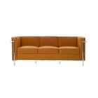 Sofa Le Corbusier 3 Lugares Inox em Couro Natural Caramelo