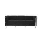 Sofa Le Corbusier 3 Lugares Inox em Couro Natural Preto - CASA BENNE