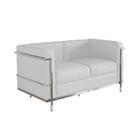 Sofa Le Corbusier de 2 Lugares Inox e Couro Natural Branco