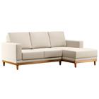 Sofá Living 200cm 3 Lugares Com Chaise Direito Kayrós D05 Linho Bege Mpozenato