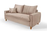 Sofa Living com Bau Multiuso 3 Lugares Suede Pes em Madeira