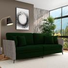 Sofá Living Decorativo Zagreb 3 Lugares 242cm com Almofadas Pés de Ferro Veludo/PU Verde/Cinza G33 - Gran Belo