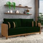 Sofá Living Montecarlo 2 Lugares Bipartido 192cm Pés em Madeira Veludo/PU Verde/Caramelo G33 - Gran Belo