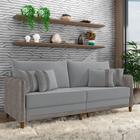 Sofá Living Montecarlo 3 Lugares Bipartido 252cm Pés em Madeira Veludo/PU Cinza G33 - Gran Belo