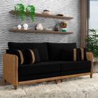 Sofá Living Montecarlo 3 Lugares Bipartido 252cm Pés em Madeira Veludo/PU Preto/Caramelo G33 - Gran Belo