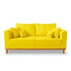 Sofá Moderno Viena 3 Lugares Com Base de Madeira Suede Amarelo - Madeira Prima Deccor