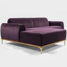 Sofá Molino 03 Lugares 230cm Chaise Direito Base Madeira Pés Gold Veludo Roxo - Nexta Casa