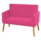 Sofá Namoradeira 2 Lugares Decorativo Nina Para Sala de Estar Quarto Pés Madeira Tecido Sintético Rosa Pink
